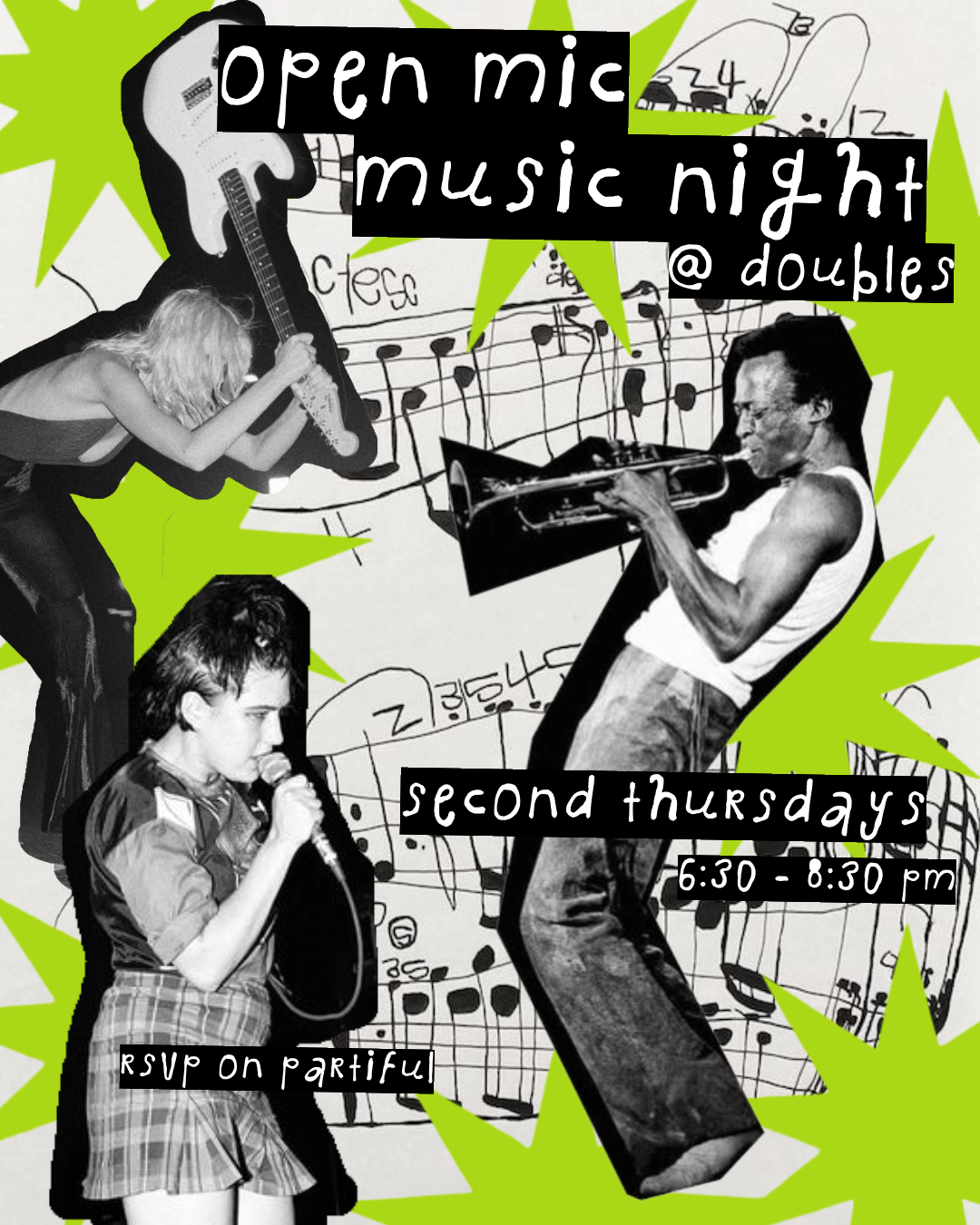 graphic design for Doubles open mic night | August 2025