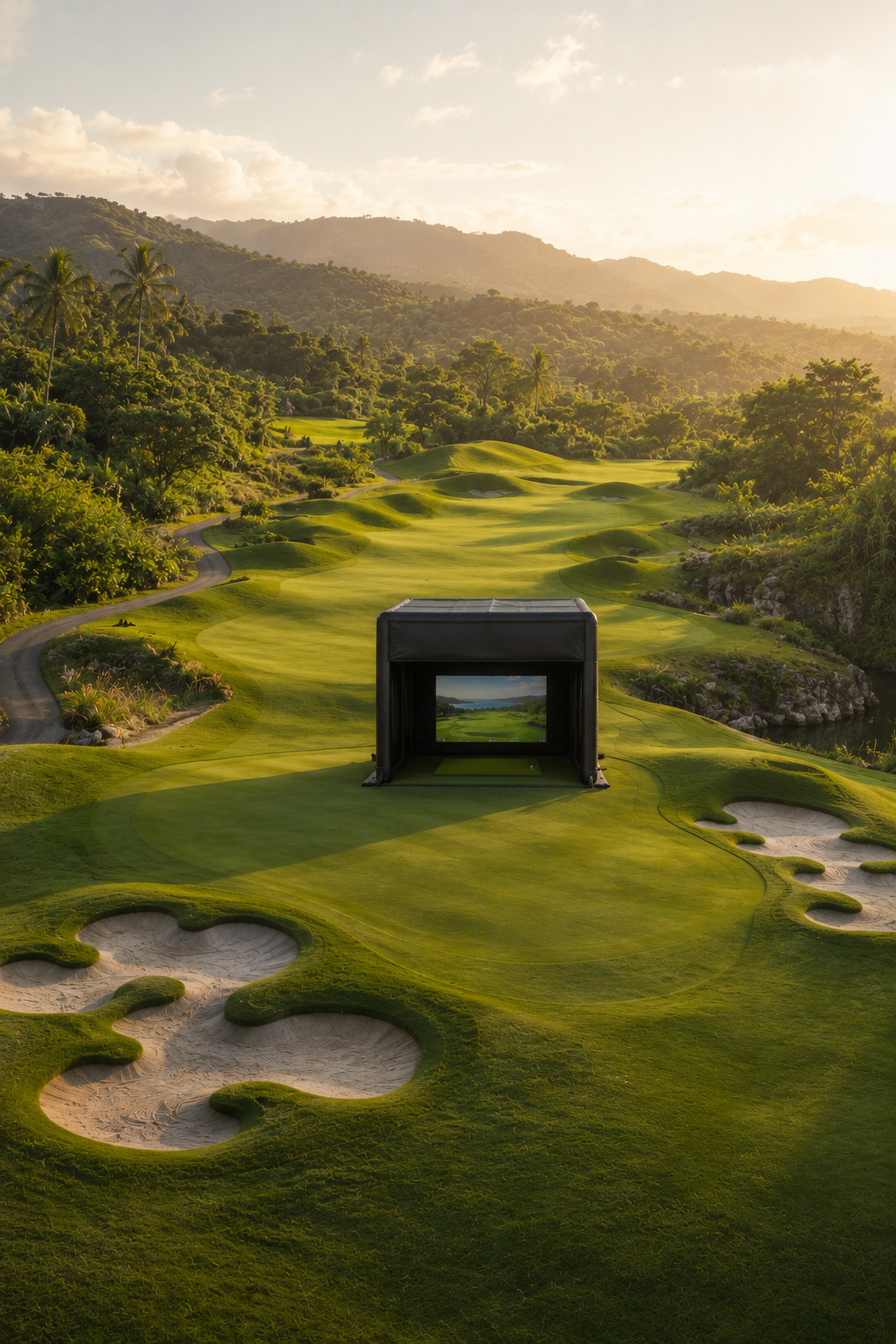Inflatable golf simulator setup for private event in Puerto Rico