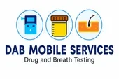 Logo for DAB Mobile Services with icons representing drug and breath testing