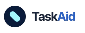 TaskAid logo with a blue pill icon and the words 'TaskAid'