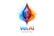 Colorful logo with a symmetrical flame-like design in blue, red, orange, and purple, featuring a gradient background.