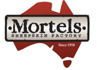 Mortels Sheepskin Factory logo with text 'Since 1958' on a red background
