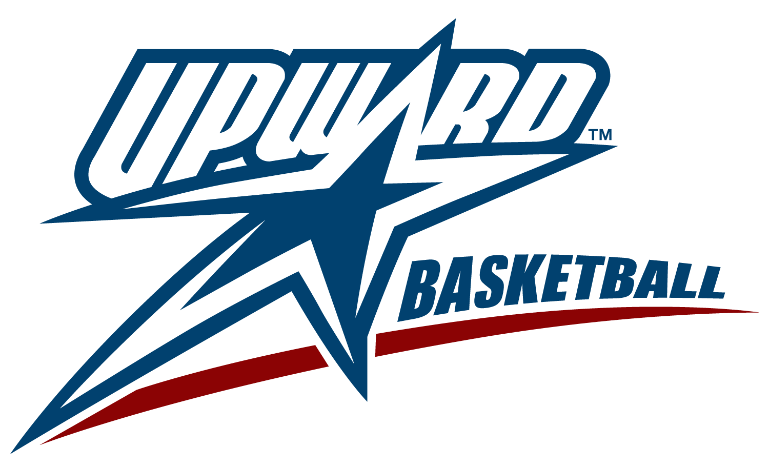 UPWARD basketball logo with a blue star, stylized text, and red swoosh.