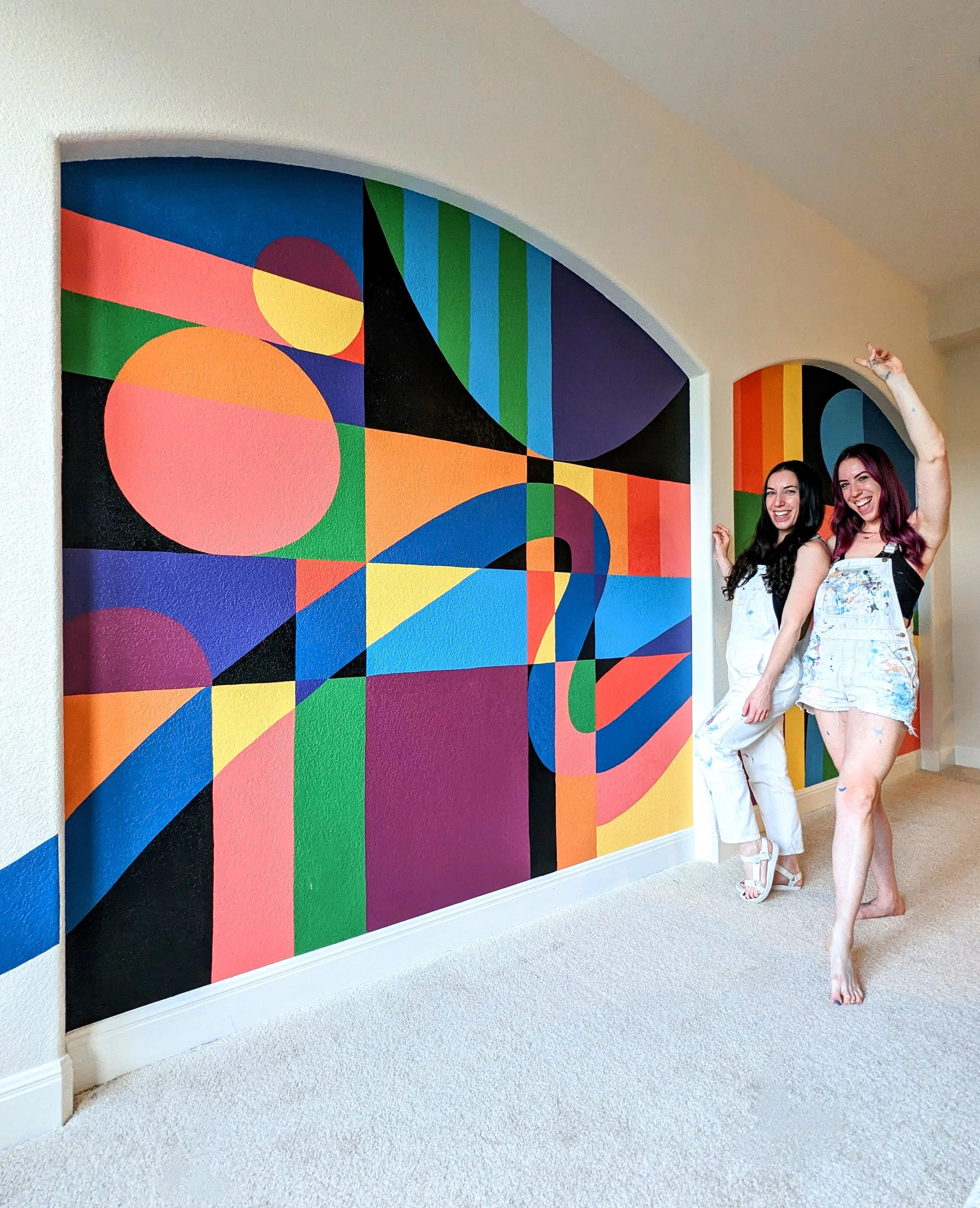 Leander, Texas playroom mural featuring bold geometric artwork and colorful arches.