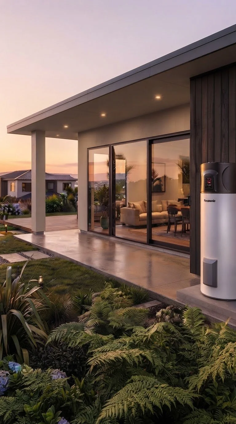 Contemporary Auckland home featuring energy-efficient air conditioning, heat pump solutions and hot water heatpump