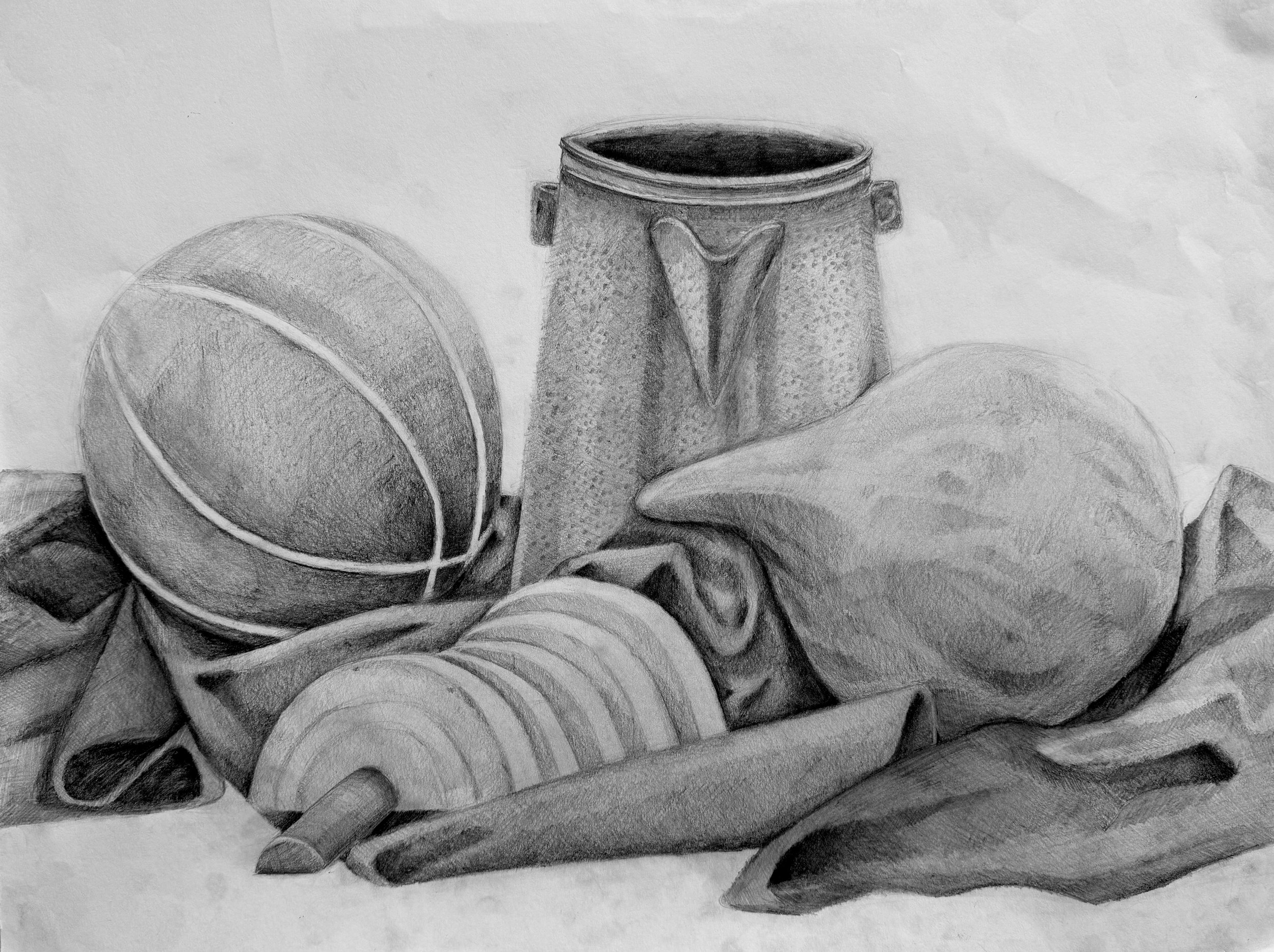 Still Life of a Gourd & Basketball
