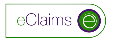 eClaims logo with purple and green text and design