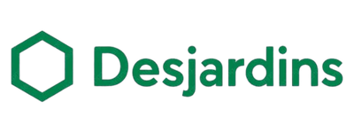 Logo of Desjardins with a green hexagon and the company name in green text