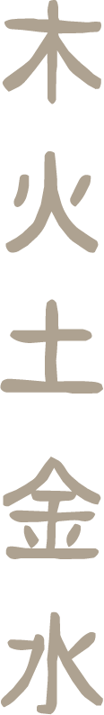 Vertical Japanese kanji characters, from top to bottom: 'fire', 'water', 'metal', 'money' for Traditional Chinese Medicine clinic in Lacombe Alberta