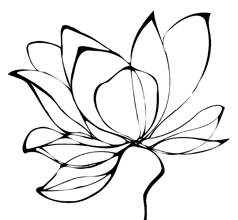 Line drawing of a flower with multiple large petals and several leaves for Traditional Chinese Medicine clinic in Lacombe Alberta.