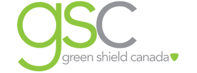 Green and gray logo for Green Shield Canada, featuring the letters 'GSC' and a small green shield icon.