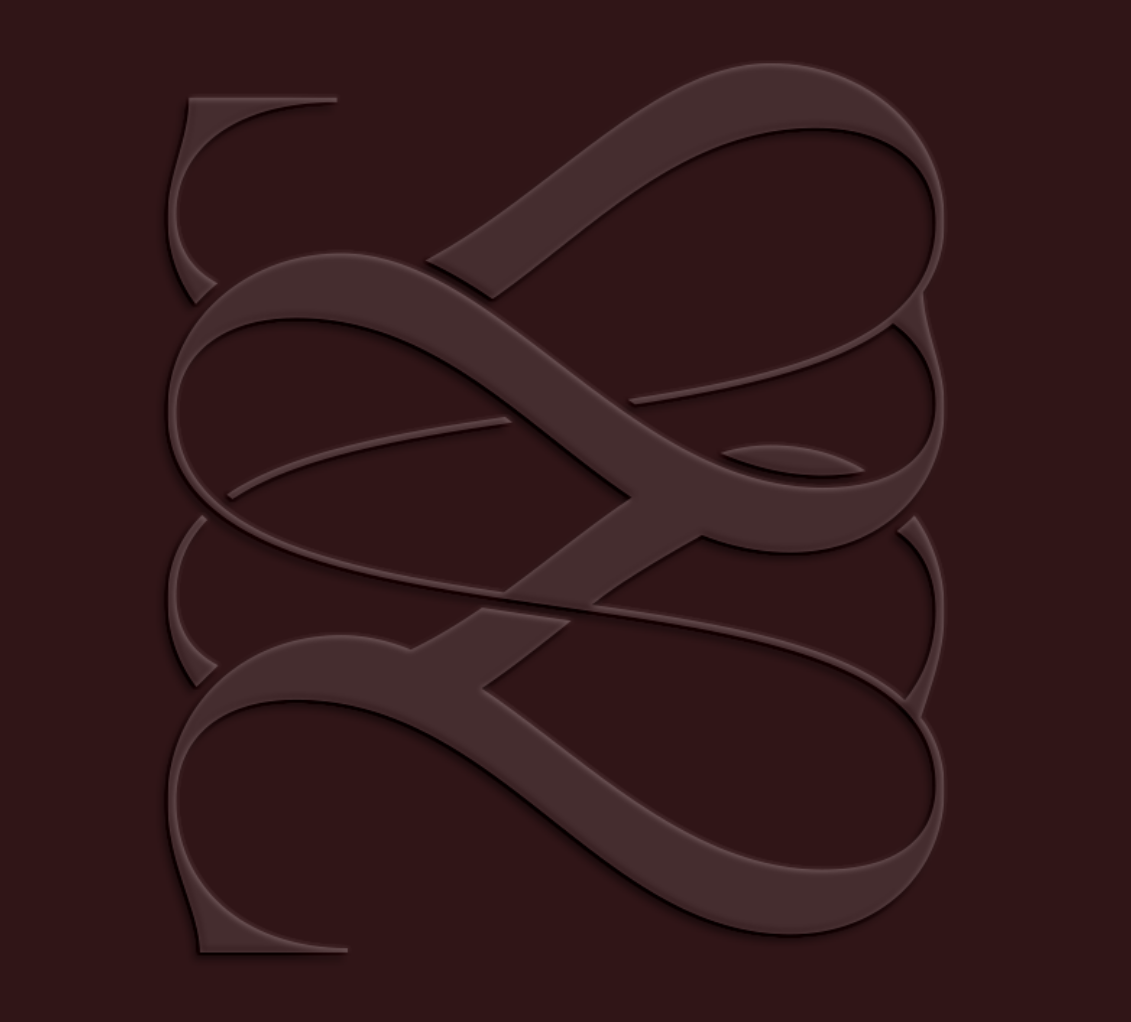A dark, 3D metallic-shaped abstract ribbon sculpture on a matching dark background.