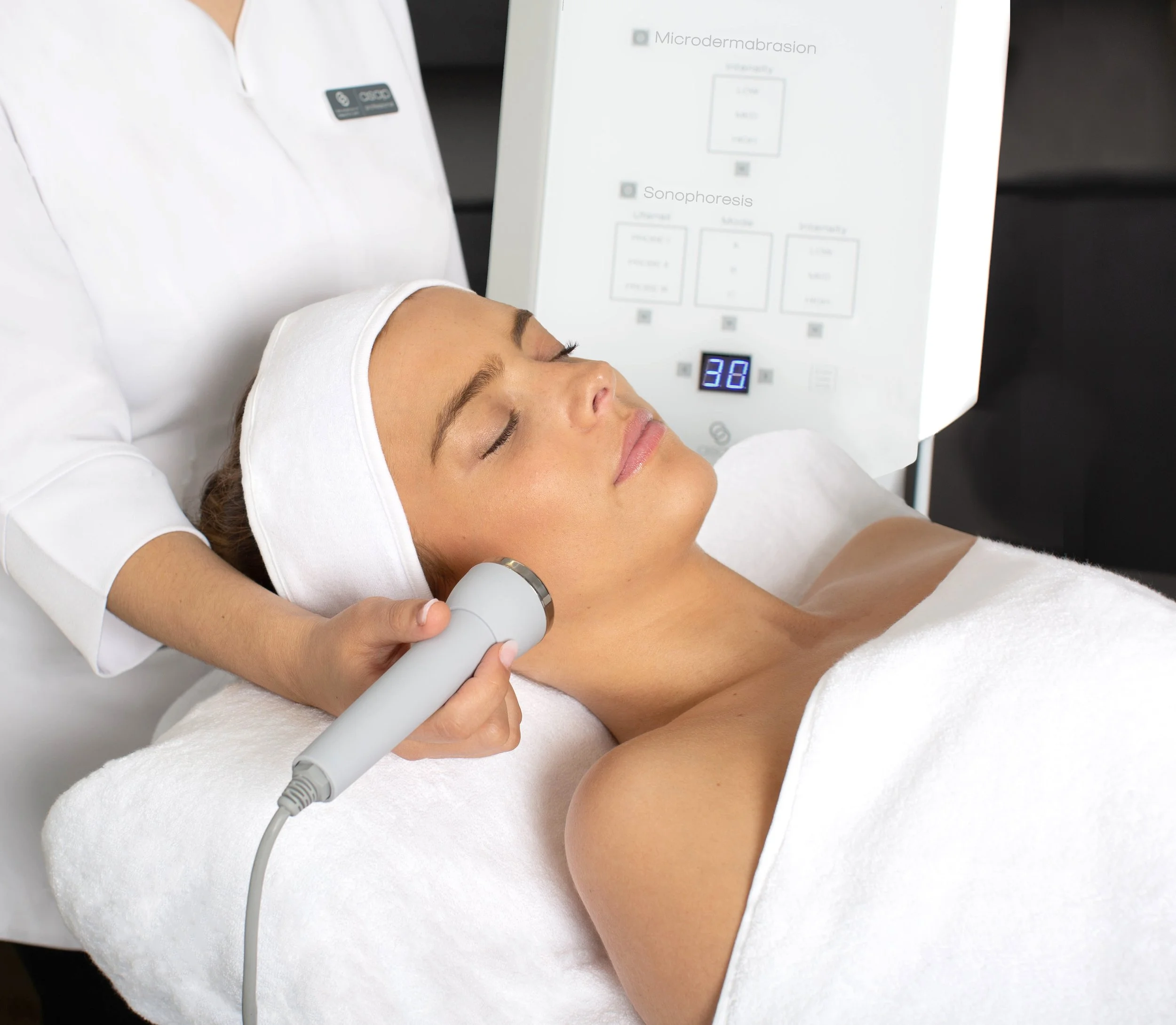 Close-up of a professional facial treatment
