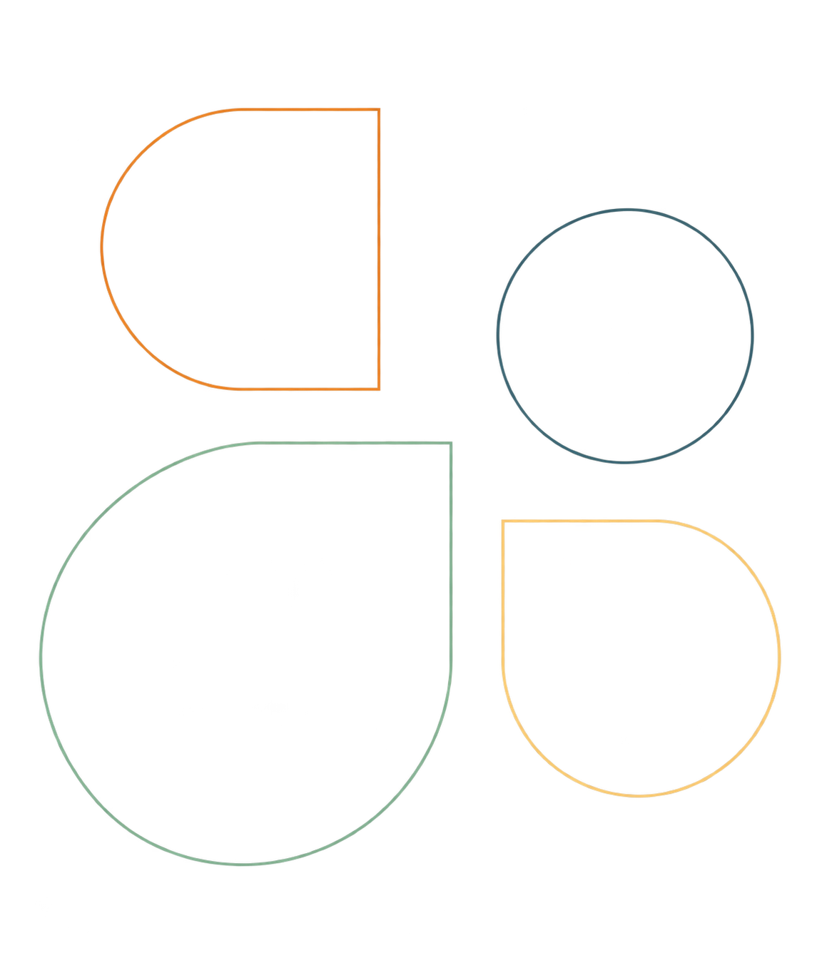 Four outline shapes in Clearhouse's brand colours: orange, teal, sage green and amber