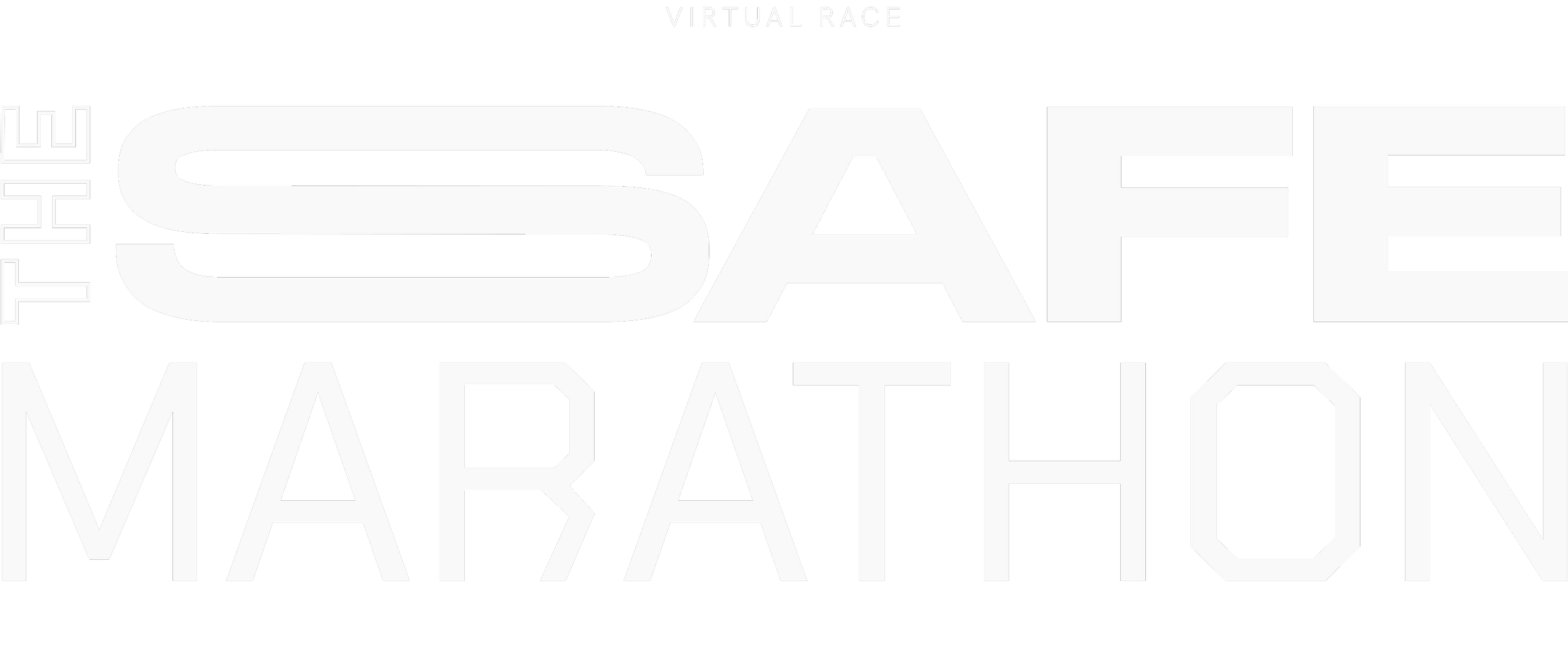 Graphic promoting a virtual race called the 'Thopee Safe Marathon,' featuring bold white text on a black background.