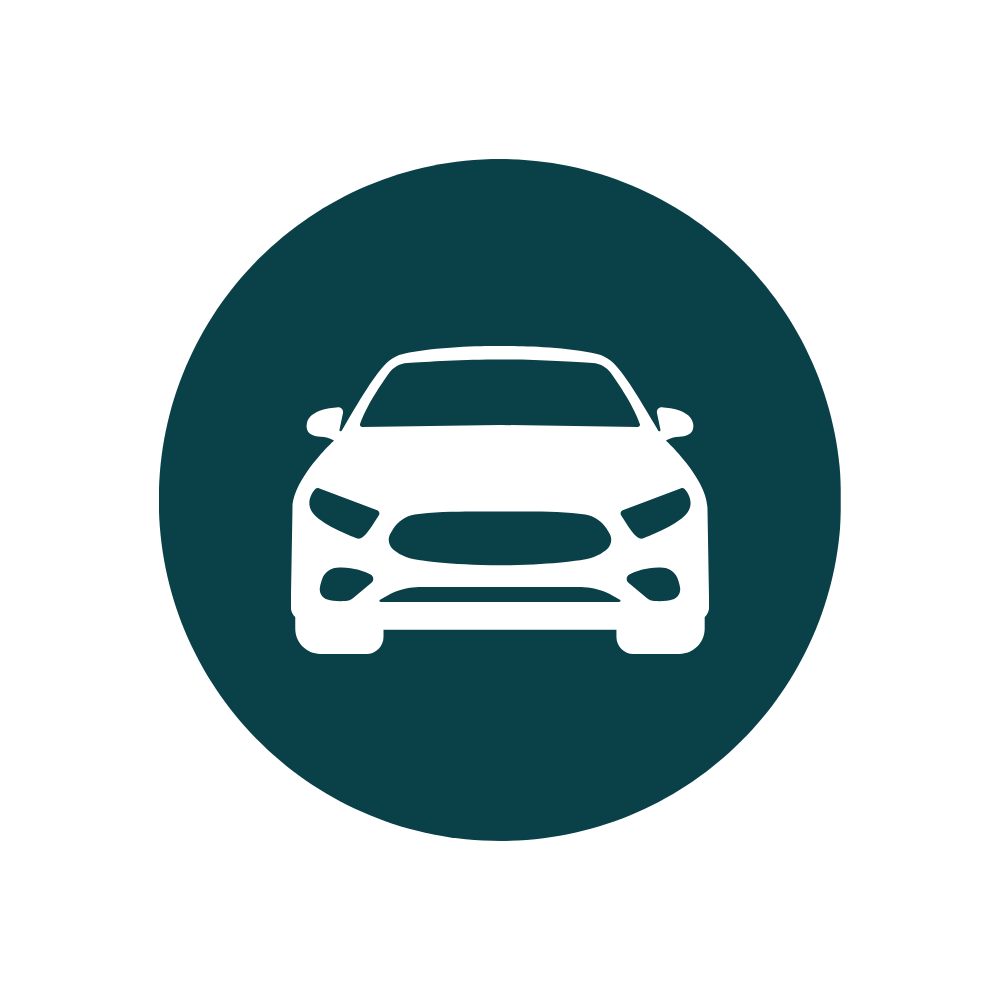 Icon of a car inside a dark circle.