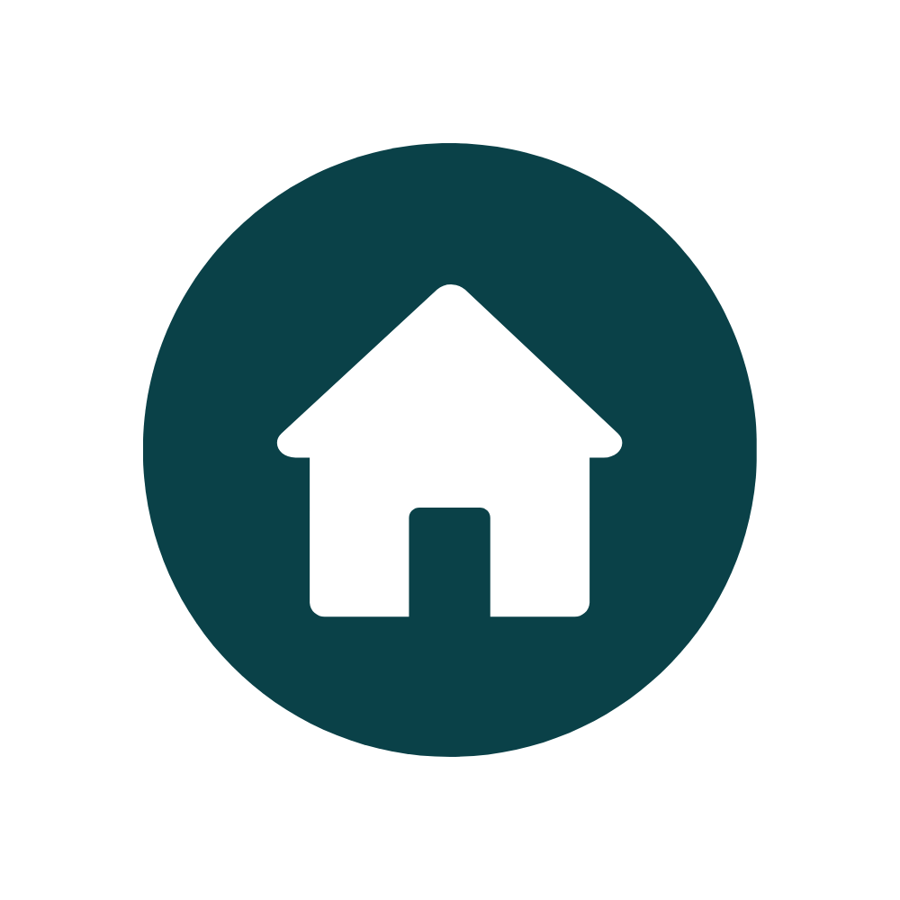 Icon of a white house inside a dark blue circle