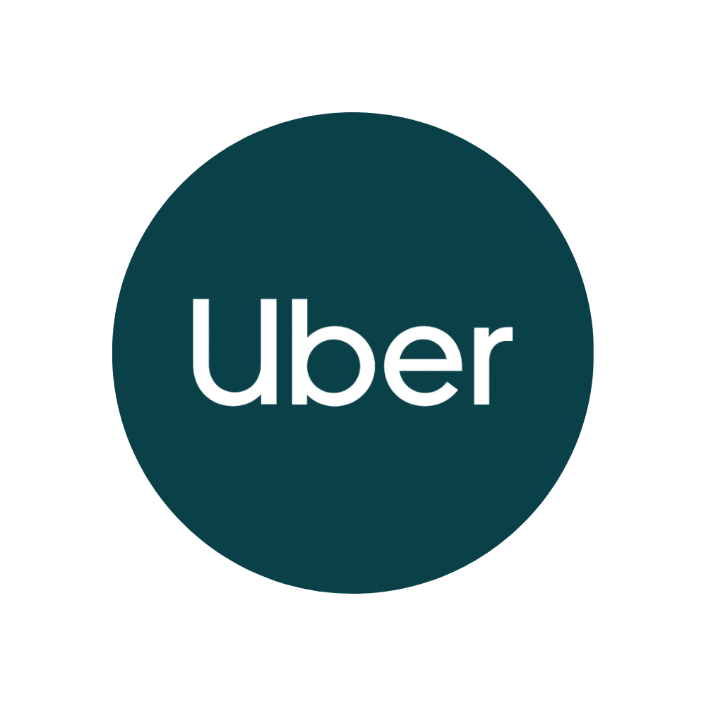 Uber logo with white text on a dark circle background