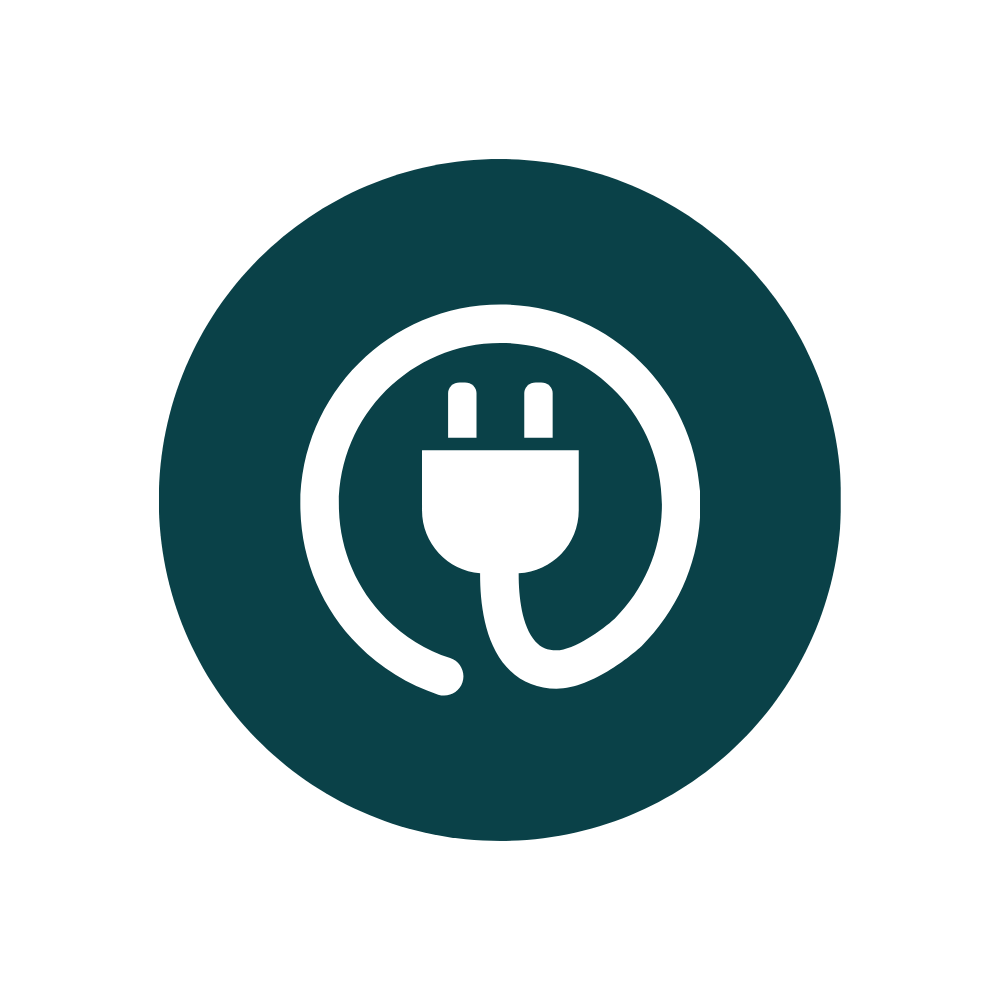 Icon of an electrical plug with a cord, symbolizing charging or electricity connection.