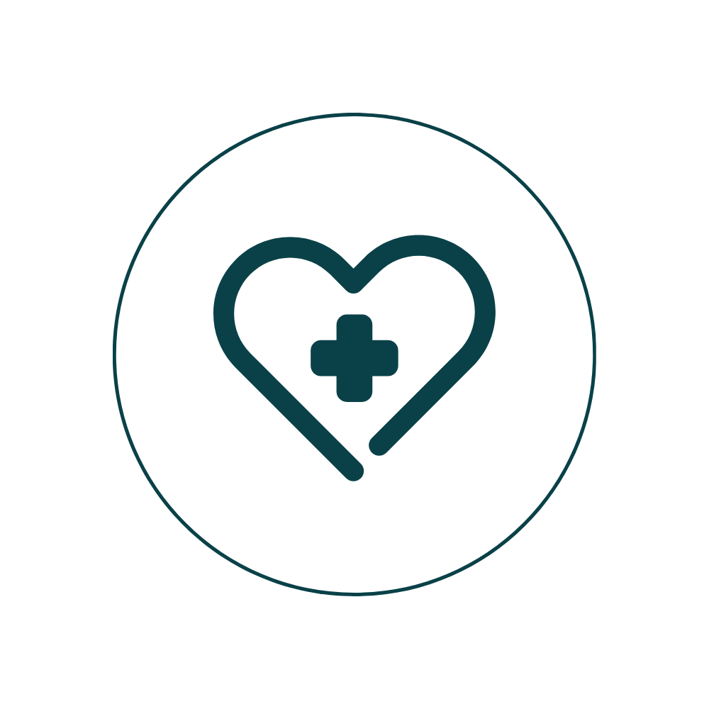 Heart with medical cross symbol inside, representing healthcare or medical services.