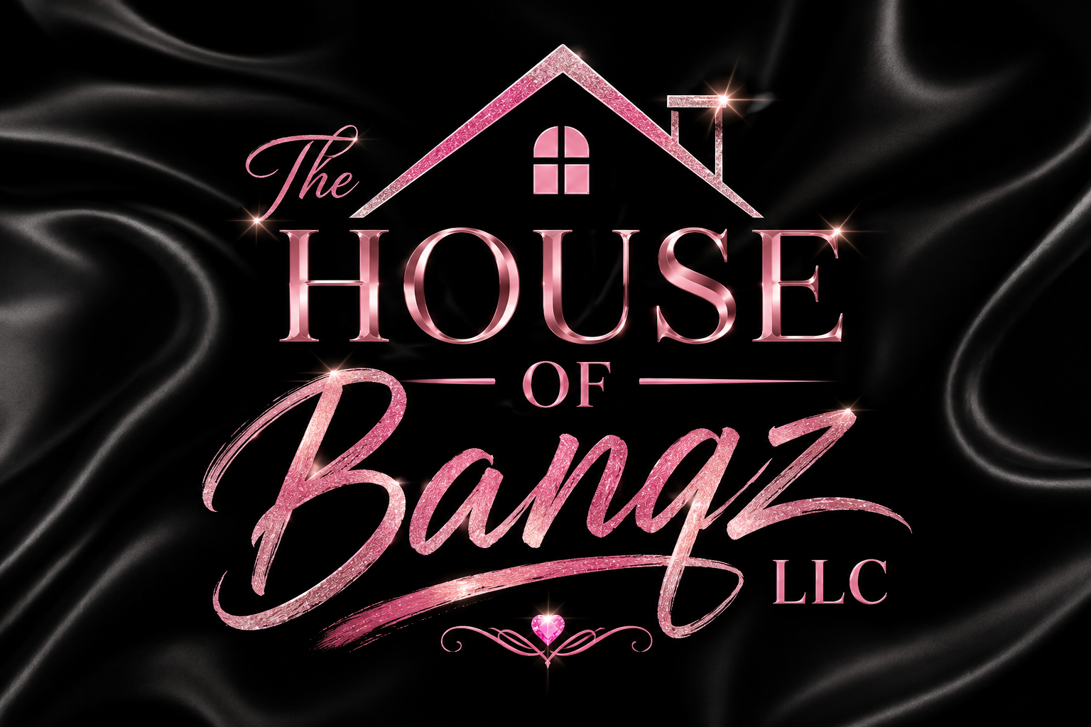 A logo for 'The House of Banz LLC' with pink and black colors, featuring a house outline and decorative heart design.