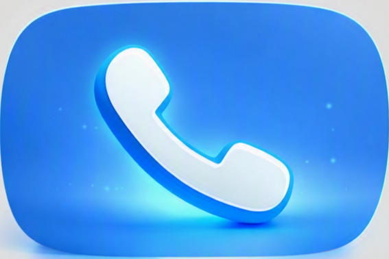 Blue app icon with a white telephone receiver symbol in the center.