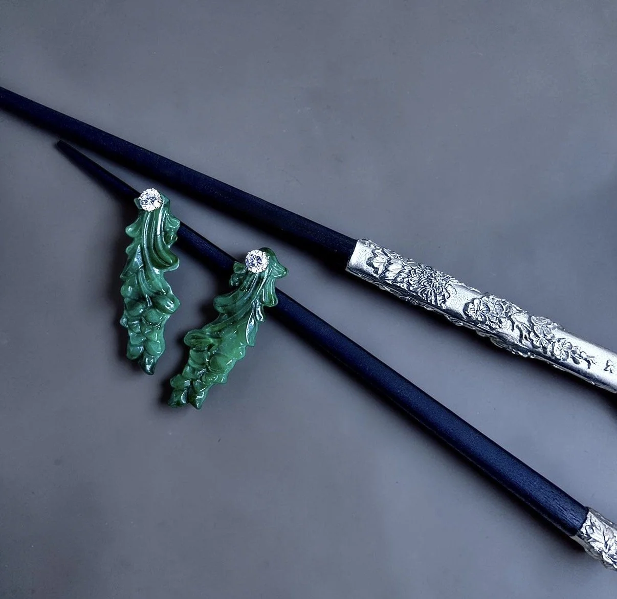 carved jade flower diamond ear studs