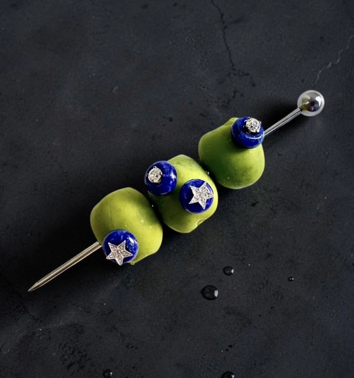 'Sanxing' Three Star Deities lapis lazuli ear studs 