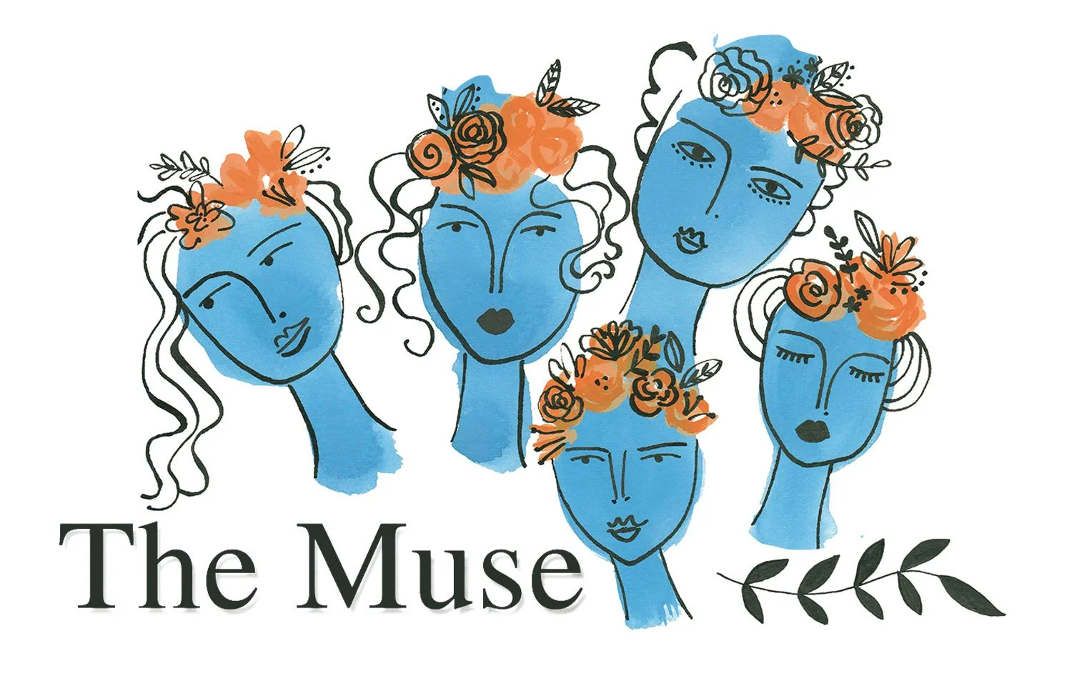 Stylized illustration of five women with blue skin and floral crowns, with the text "The Muse" beneath them.