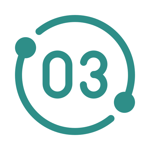 Icon with the number 03 inside a circle resembling a clock or timer.