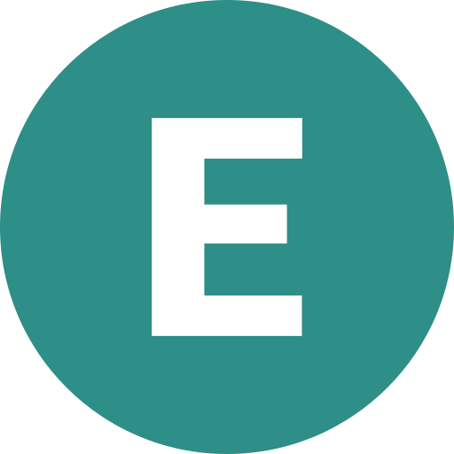 Teal circular logo with a large white letter 'E' in the center.