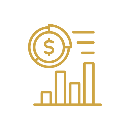 Gold dollar sign coin above a rising bar chart, indicating financial growth.