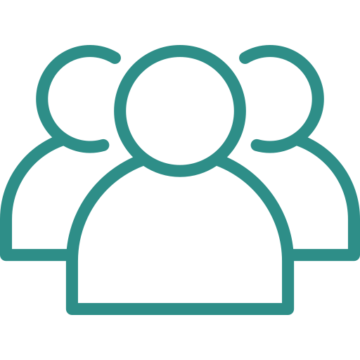 Outline of three people standing together, representing a group or team.