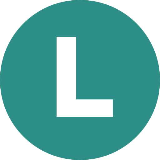 A teal circle with a white letter 'L' in the center.