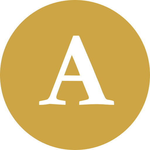 Gold circular badge with a white capital letter A in the center.