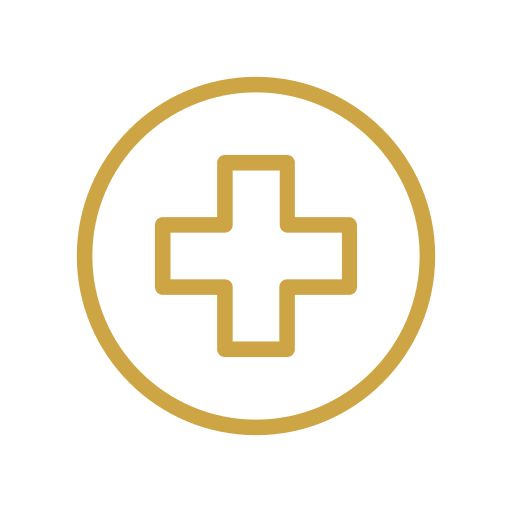 Gold medical cross symbol inside a circle