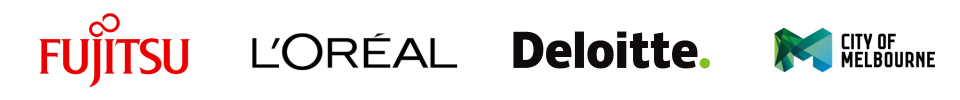 Logos of Fujitsu, L'Oréal, Deloitte, and City of Melbourne.