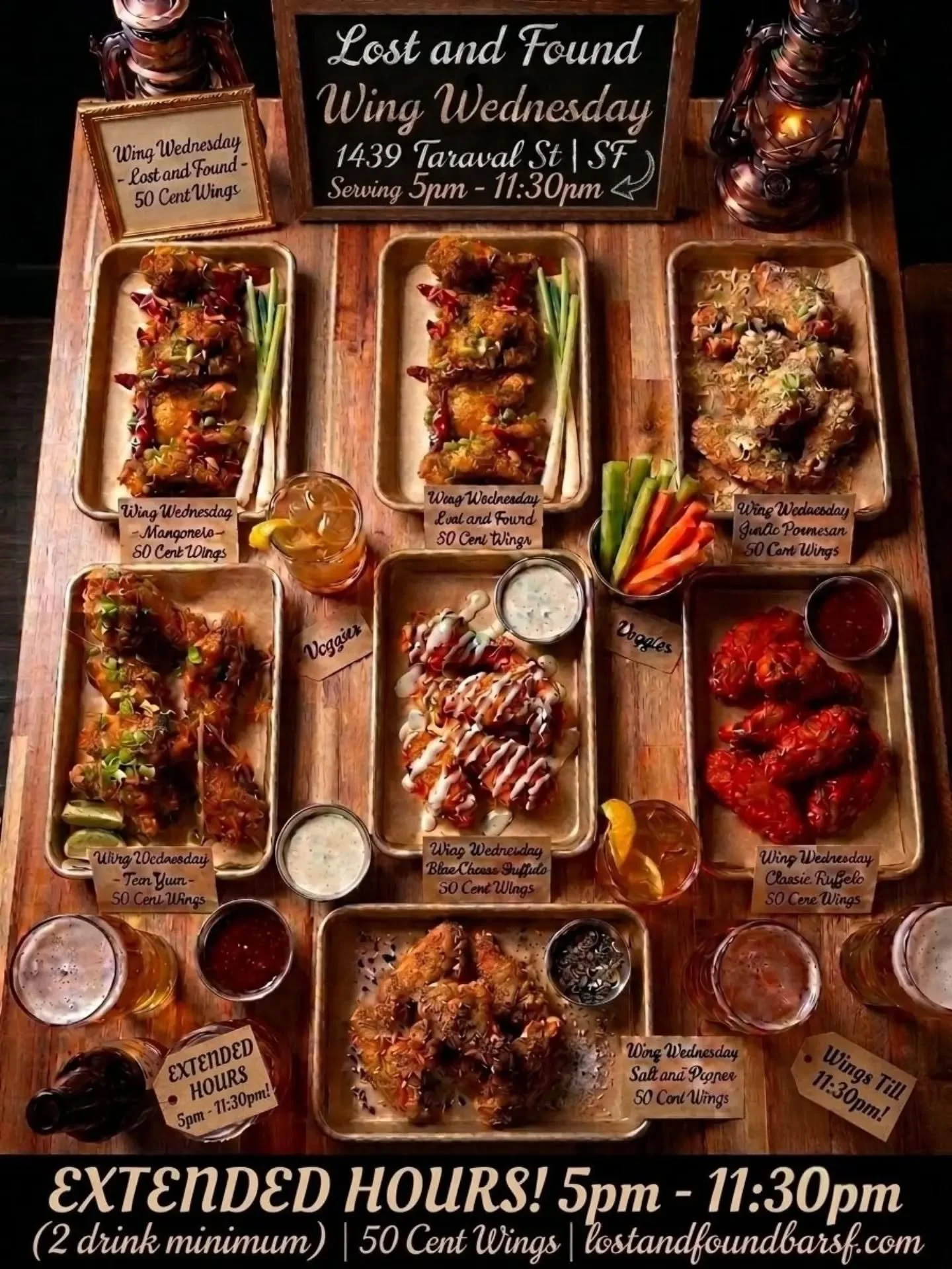 By popular demand 50 cent Wing Wednesday now extended to 11:30pm! Tell us what's your favorite flavor! 🍗🍻

📍Lost and Found

#wingwednesday #letsgetlosttogether #50centswings #lostandfoundbarsf