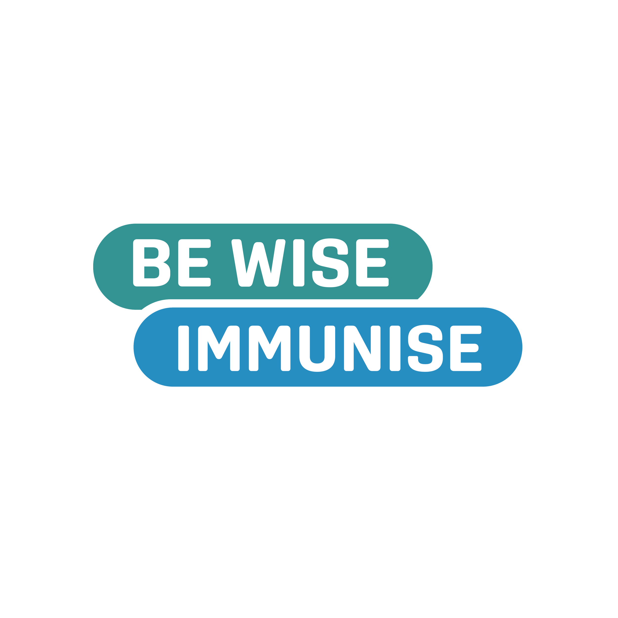 Text that reads 'Be Wise, Immunise' on three colorful banners.