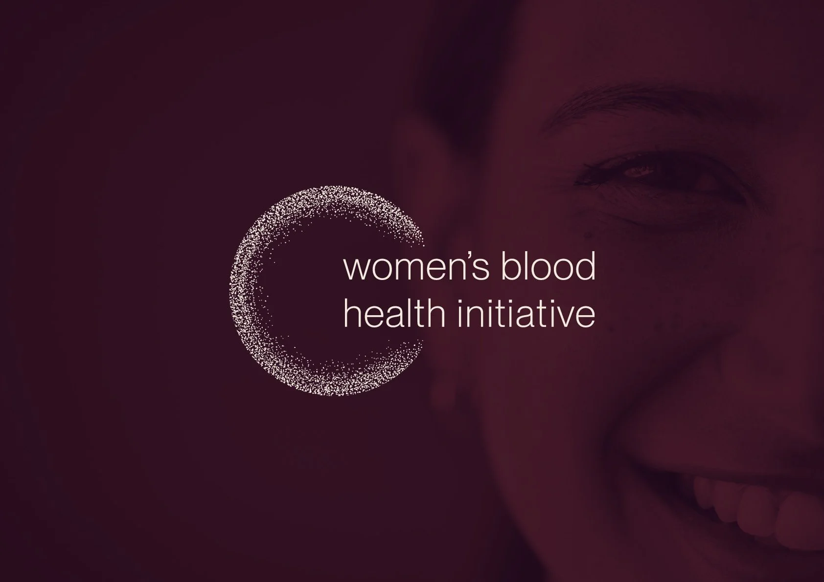 Logo for women's blood health initiative with a purple background and a partial smiling woman's face.