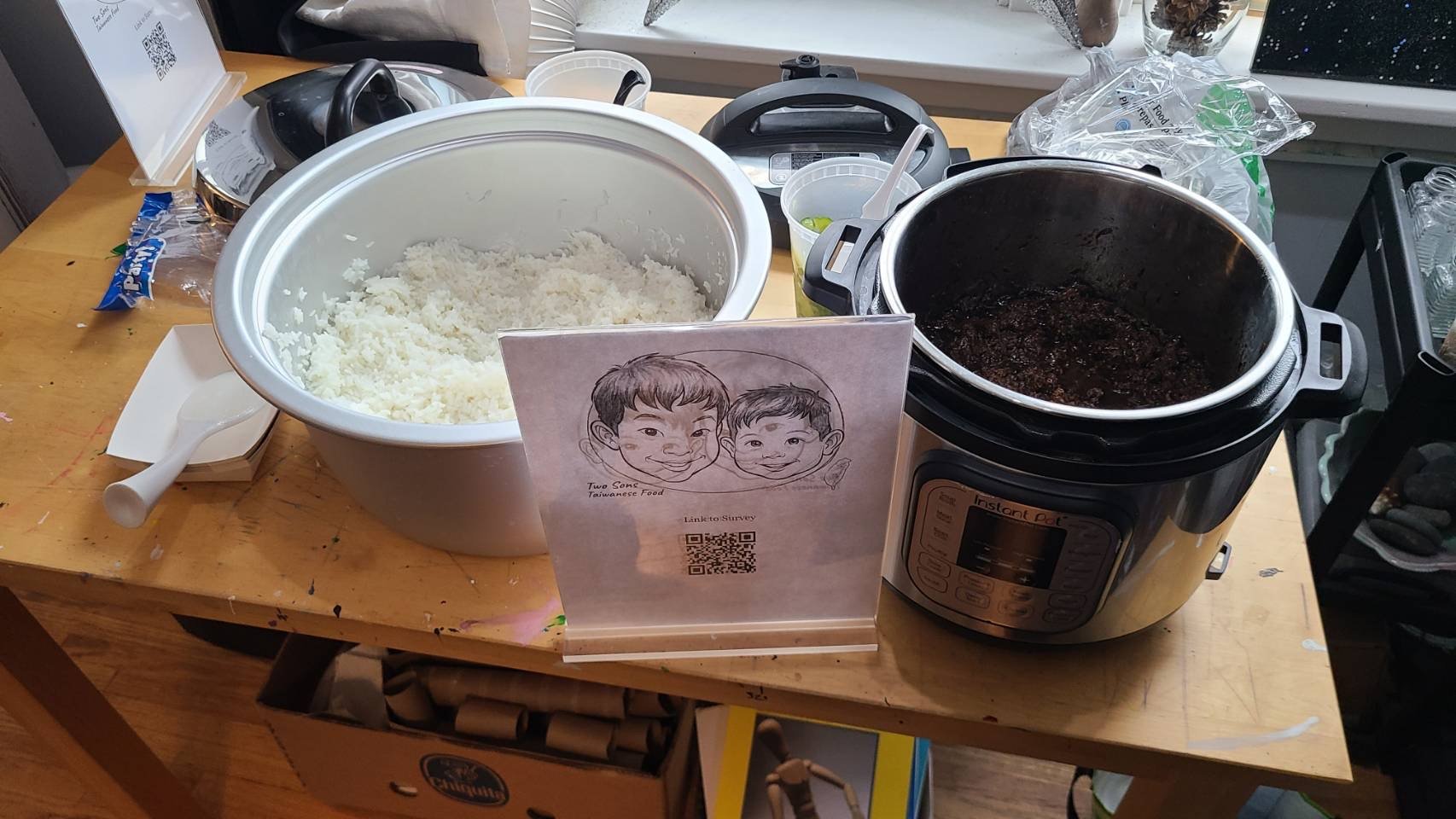 Two Sons Taiwanese Food at Northstar Art for pop-up event - shared samples of Taiwanese braised pork with rice.