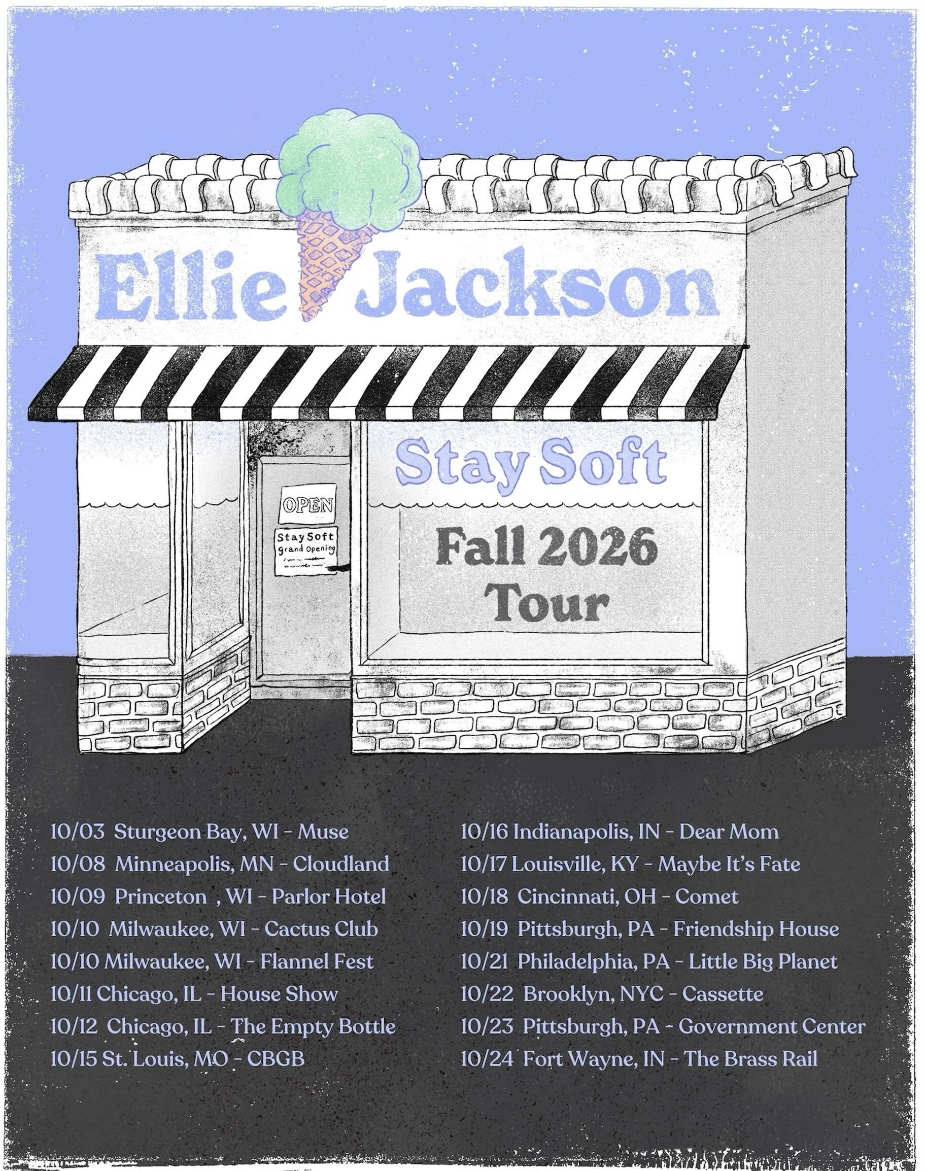 we&rsquo;re taking stay soft on the road this week! so excited to visit some of our favorite places 🍦🍦🍦🍦🍦🍦🍦🍦🍦🍦

Oct 8 -  Minneapolis, MN - @cloudlandtheater with @wearethewillows and @hemmahealing 
Oct 9 - Princeton, WI - @parlorhotel with 