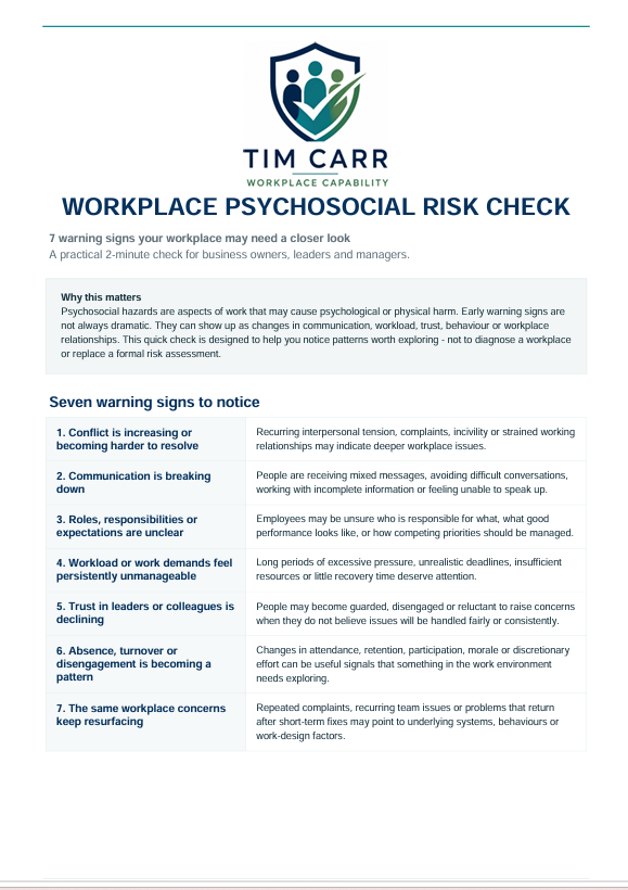 Preview of the TCWC Workplace Psychosocial Risk Check