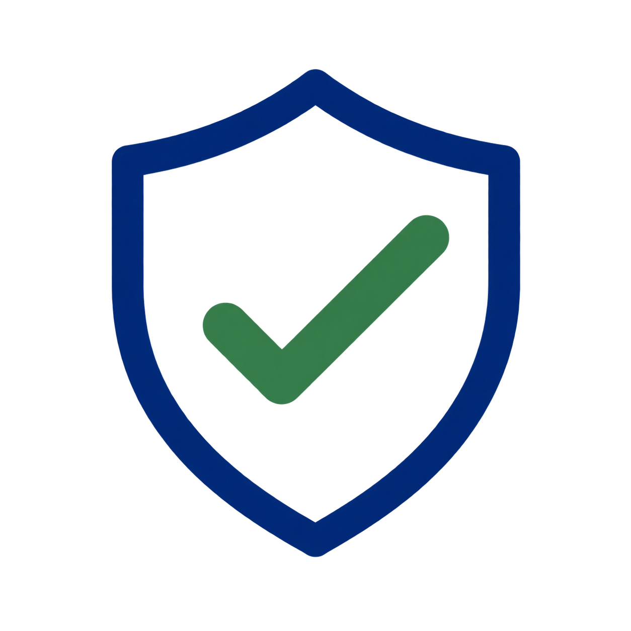 A shield outline in blue with a green check mark inside, symbolizing security or protection.