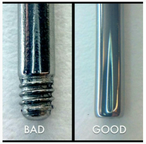 Close-up of a screw with rust and corrosion labeled 'Bad' on the left, and a clean, shiny screw labeled 'Good' on the right.