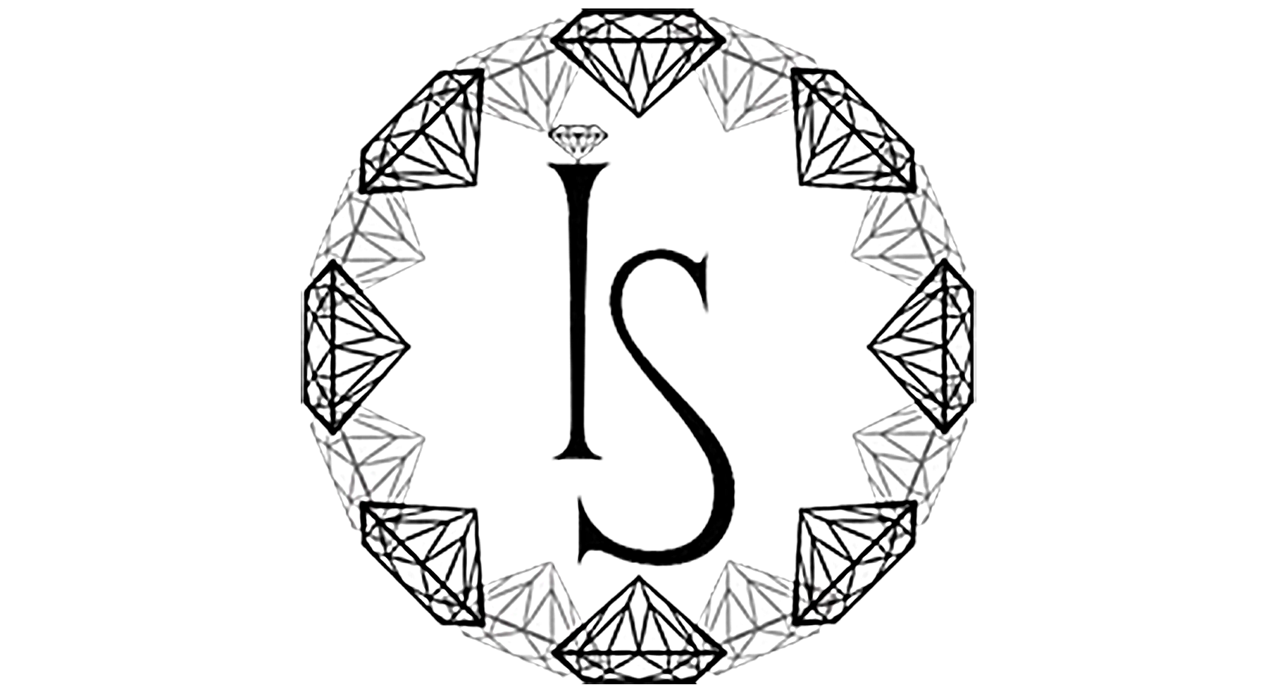A diamond ring with a large central diamond surrounded by a circle of smaller diamonds, all outlined in a geometric, wireframe style on a dark background.