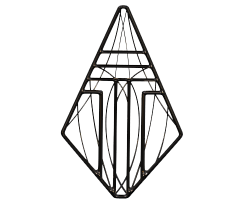 Line drawing of a geometric diamond-shaped pendant or ornament with intricate internal details.
