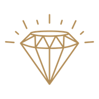 A gold diamond illustration with rays radiating outward.