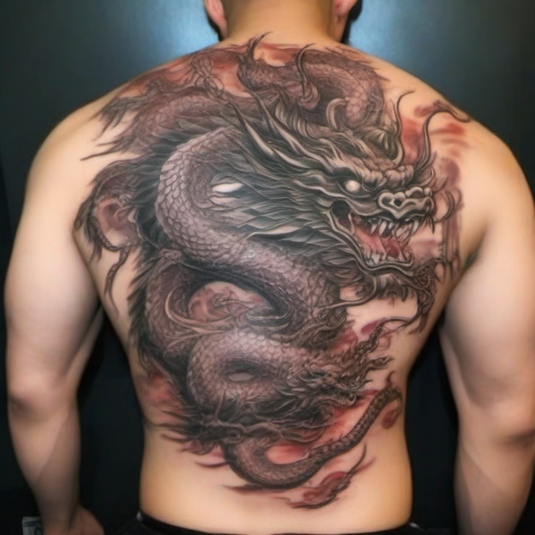 背中の大きな龍のタトゥー