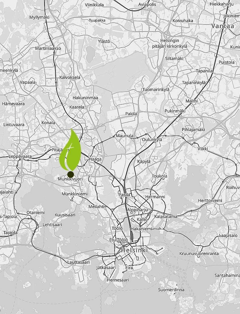 Map of Helsinki, Finland, showing Where to find the International Evangelical Church in Helsinki